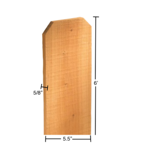 A picture of a cedar picket with its dimensions labeled.